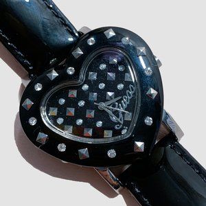 Guess Black Heart Leather Watch